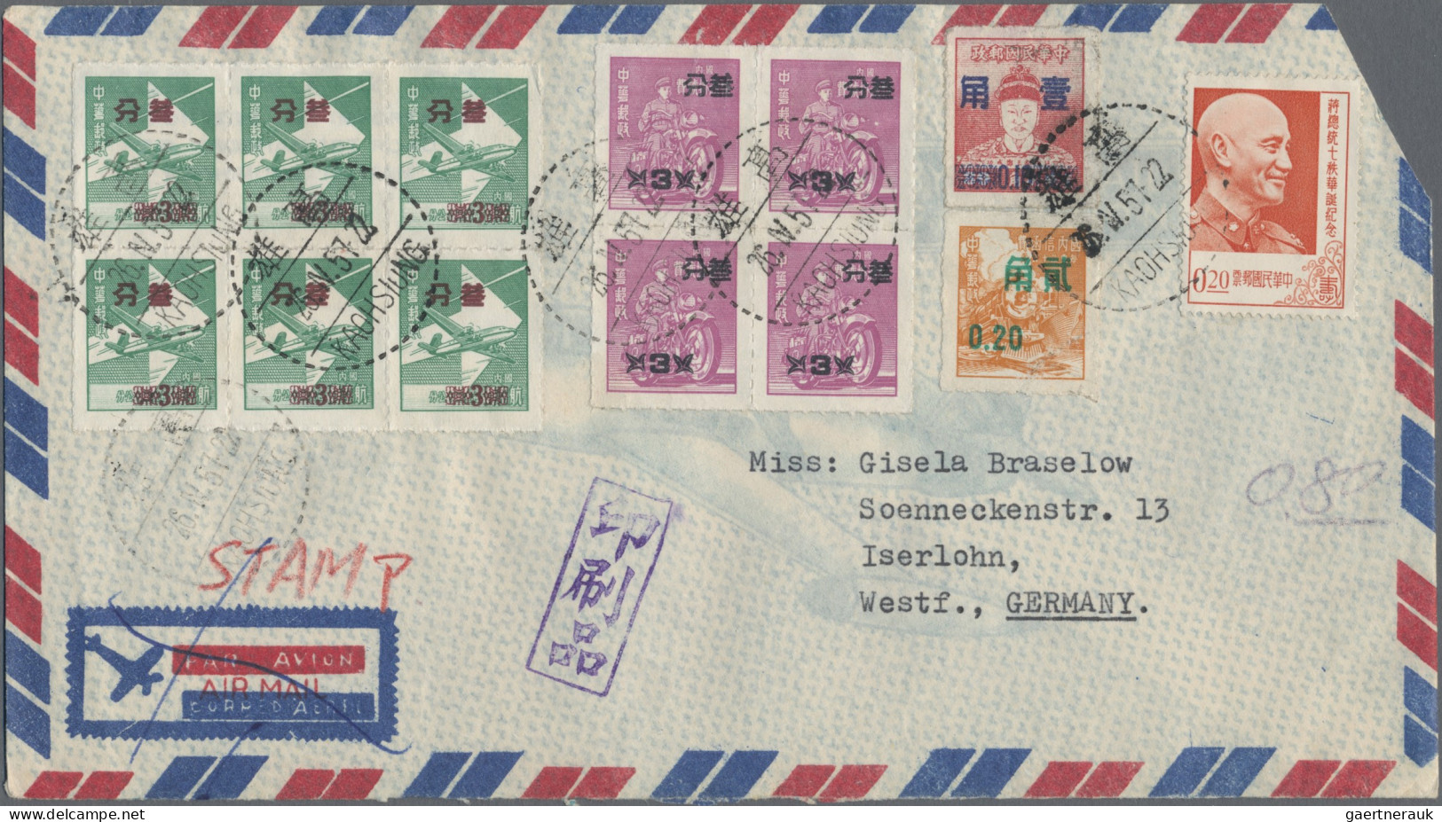 China-Taiwan: 1956/1985 (ca.), About 270 FDC Mostly Real Used To West-Germany, A - Covers & Documents