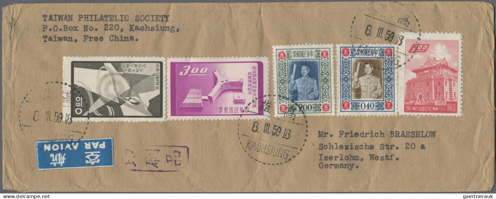 China-Taiwan: 1956/1985 (ca.), About 270 FDC Mostly Real Used To West-Germany, A - Cartas & Documentos