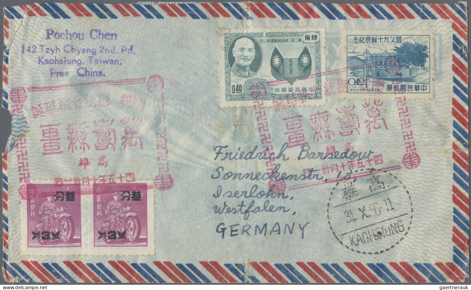 China-Taiwan: 1956/1985 (ca.), About 270 FDC Mostly Real Used To West-Germany, A - Lettres & Documents