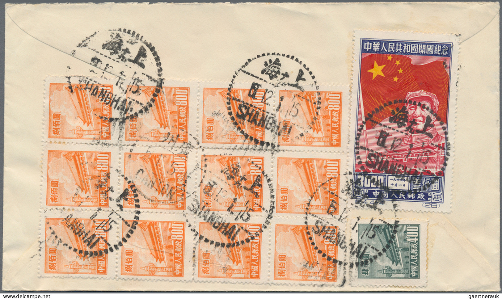 China (PRC): 1949/1955, Group Of 24 Old Currency Covers, A Postcard, And A Parti - Autres & Non Classés