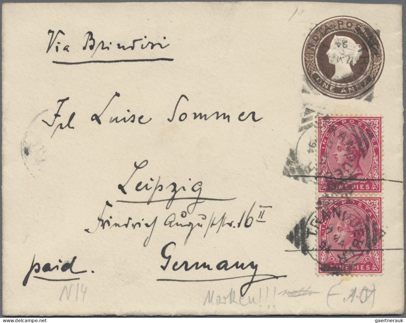India - Postal Stationery: 1894/1909 Five Postal Stationery Envelopes Used From - Sin Clasificación