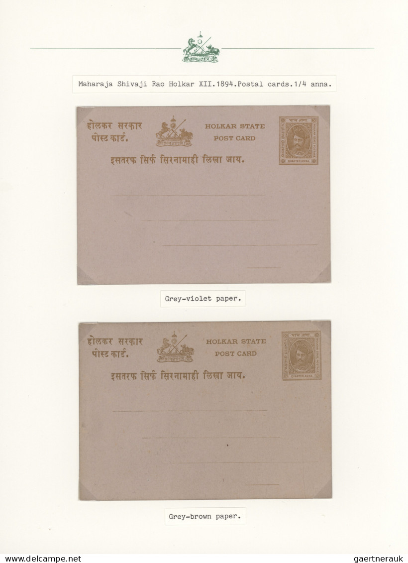 Indore: 1894/1930 (ca.), Collection Of 31 Entires, Arranged On Written Up Album - Autres & Non Classés