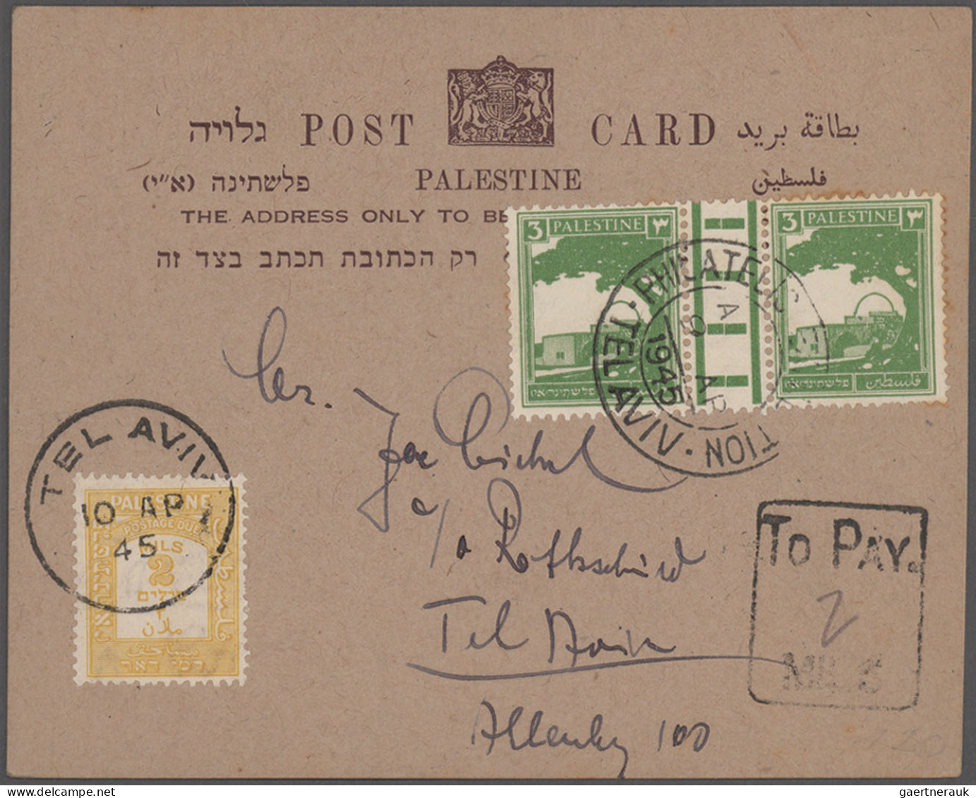 Israel: 1943/1953, Palestine+early Israel, lot of ten covers/cards incl. Palesti