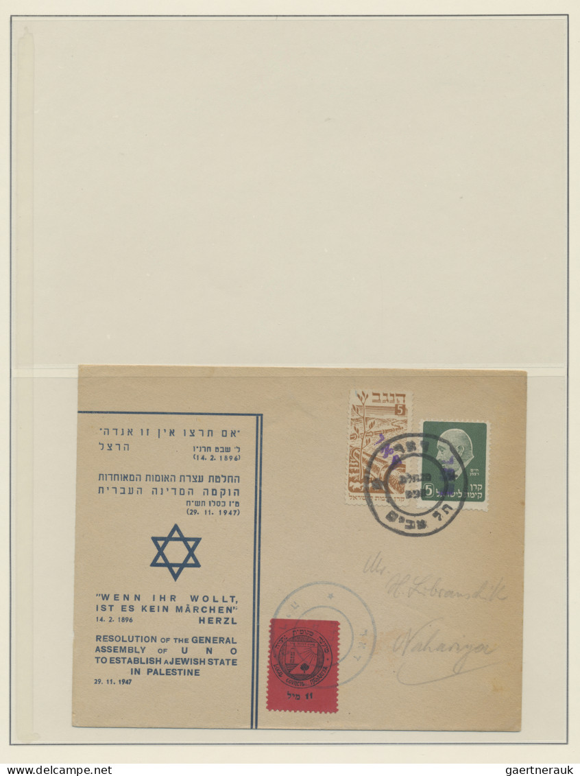 Israel: 1948, Interim-Mail, Sophisticated Used And Mint Collection Of Stamps And - Cartas & Documentos