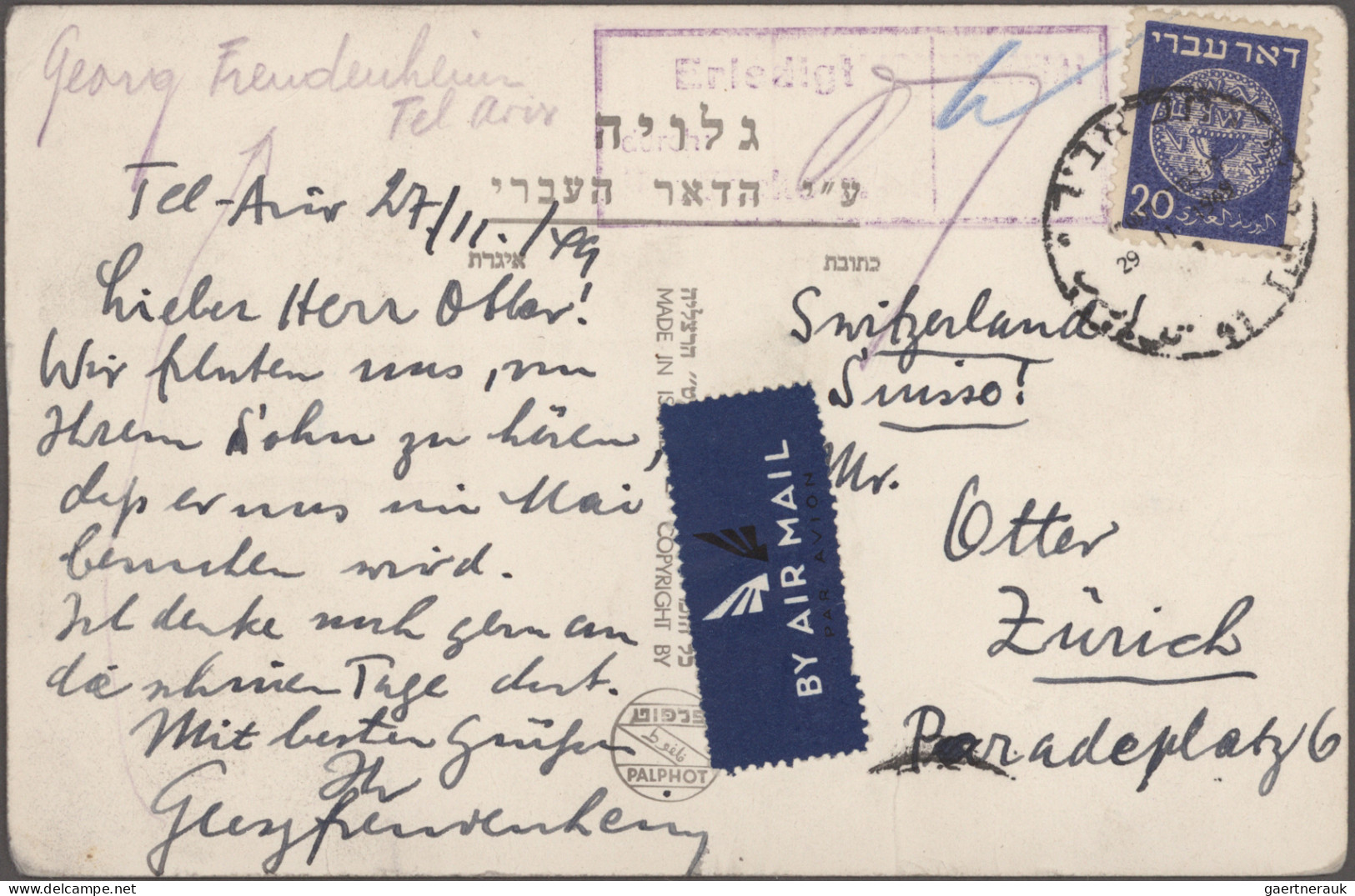 Israel: 1949/1959, holding of apprx 210 covers/cards/used stationeries, comprisi