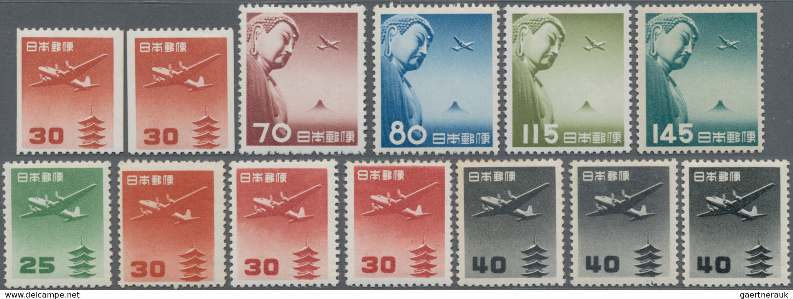 Japan: 1929/1961, stock of airmail stamps, Lake Ashi to Great Buddha, majority u