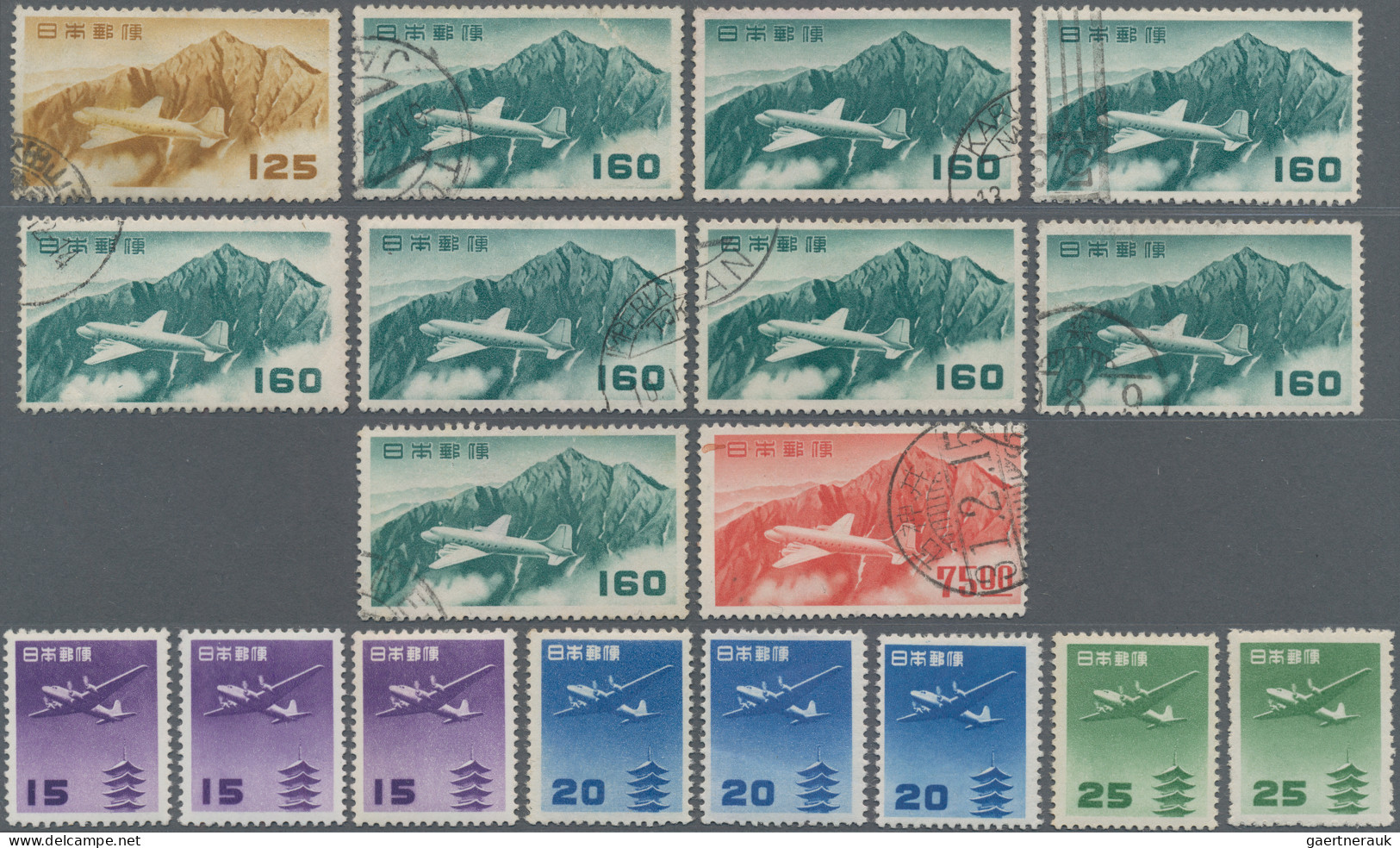 Japan: 1929/1961, stock of airmail stamps, Lake Ashi to Great Buddha, majority u