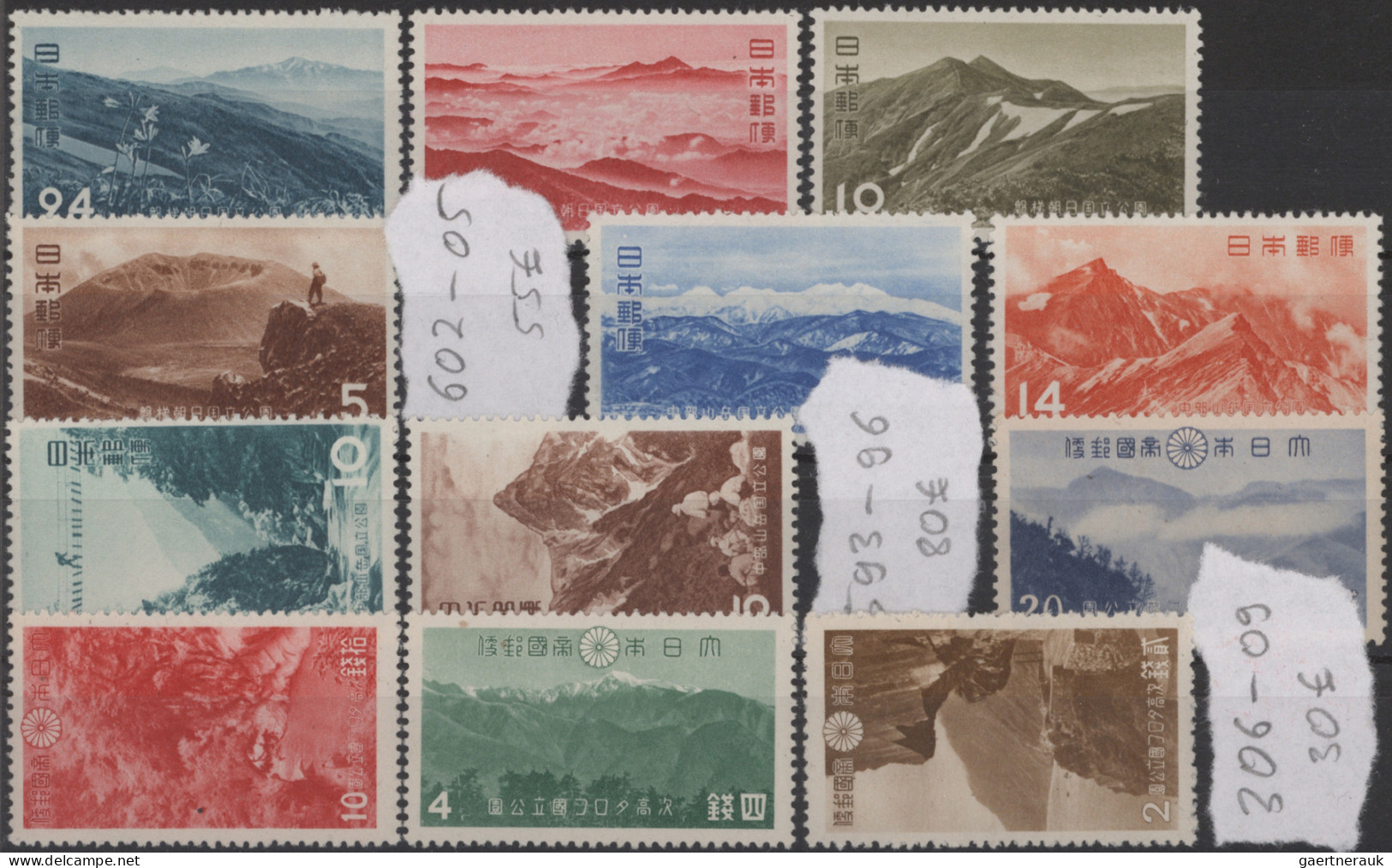 Japan - specialities: 1874/1980 (ca.), MNH MM and used on dealers stockcards and