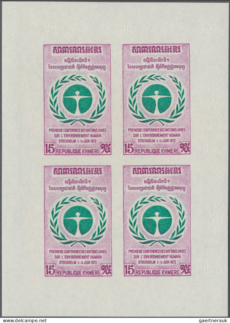 Cambodia: 1970/1972 Four Complete Sets As IMPERF PROOF Blocks Of Four, With 1970 - Kambodscha