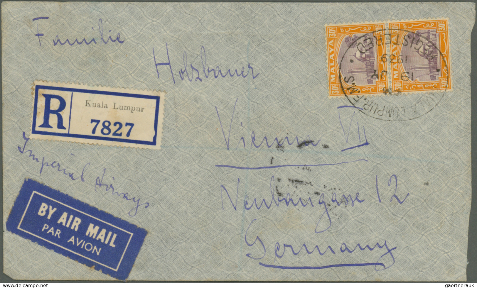 Malayan States - Johor: 1922/1945 Group Of Six Covers Sent To Austria, Two Cover - Johore