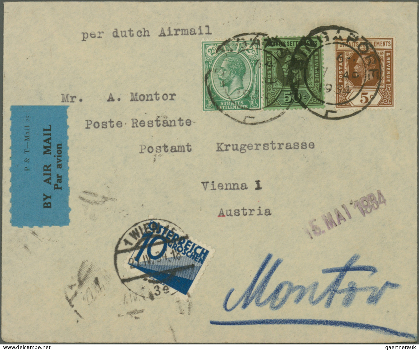 Malayan States - Johor: 1922/1945 Group Of Six Covers Sent To Austria, Two Cover - Johore