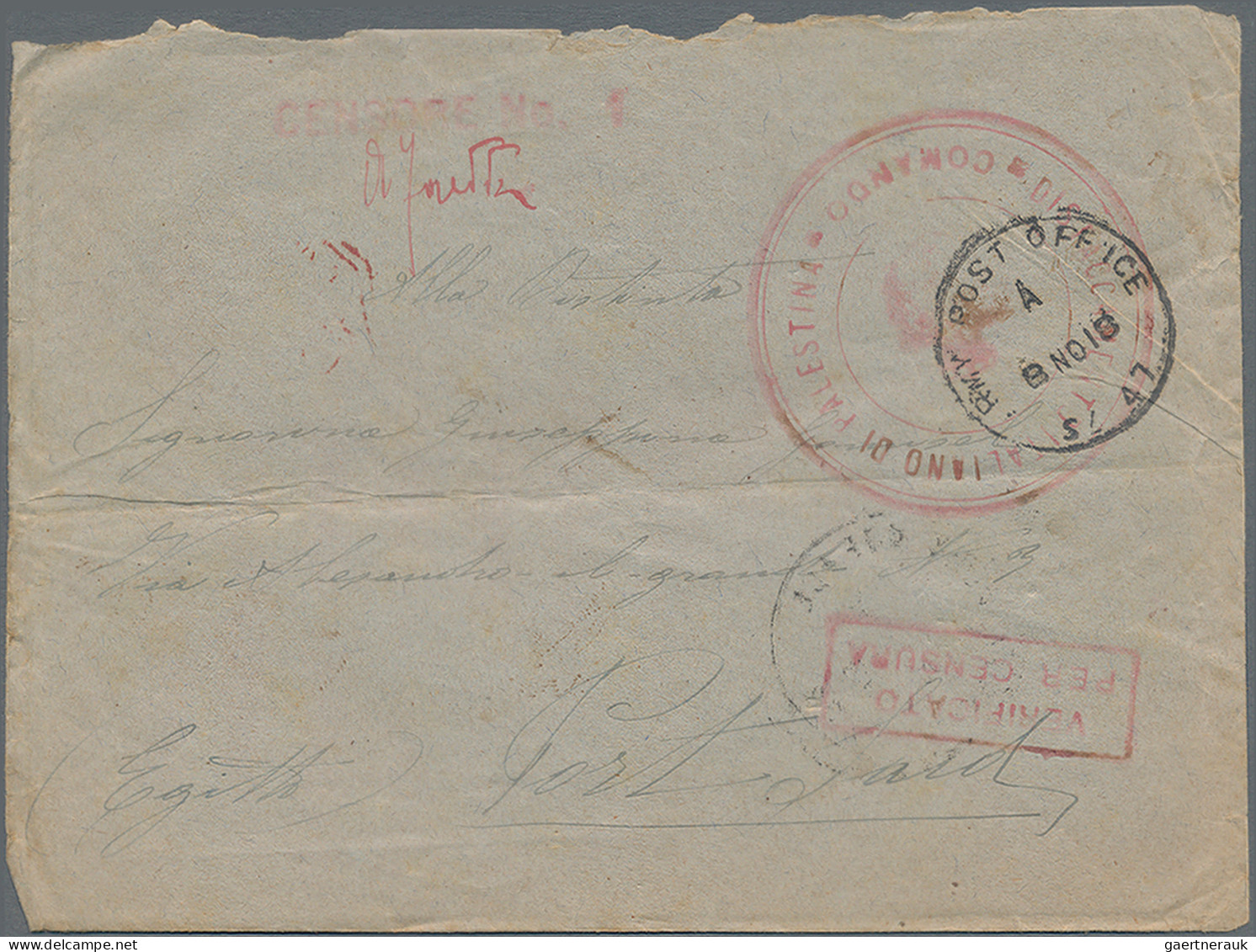 Palestine: 1918/1919, Palestine: 11 Covers From Italian Soldiers Who Were In Act - Palestine