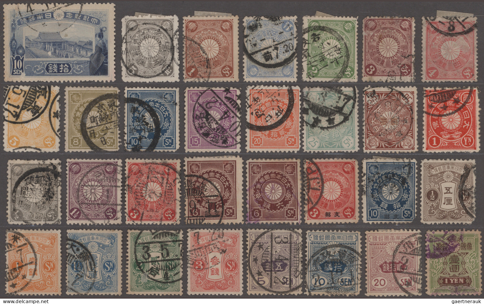 Asia: 1874/1916 (ca.), Used Group Of Japan, Korea And Tibet (#1/5 On Pieces) On - Asia (Other)