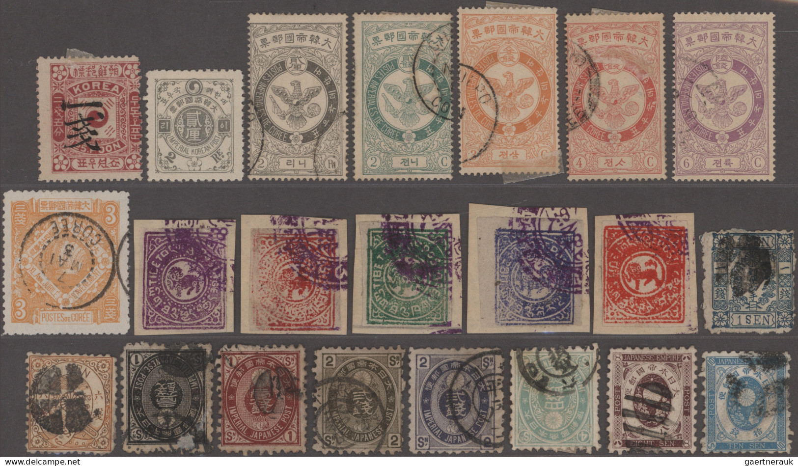 Asia: 1874/1916 (ca.), Used Group Of Japan, Korea And Tibet (#1/5 On Pieces) On - Autres - Asie