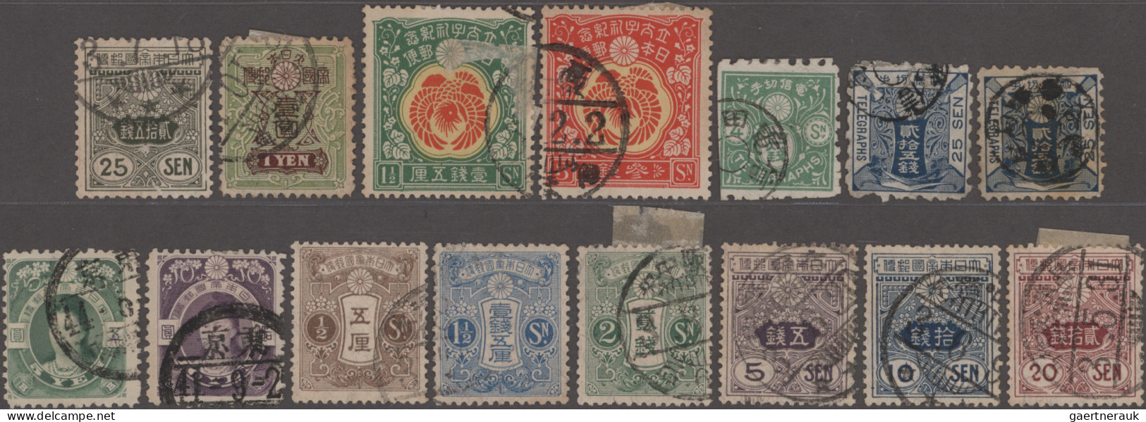 Asia: 1874/1916 (ca.), Used Group Of Japan, Korea And Tibet (#1/5 On Pieces) On - Andere-Azië