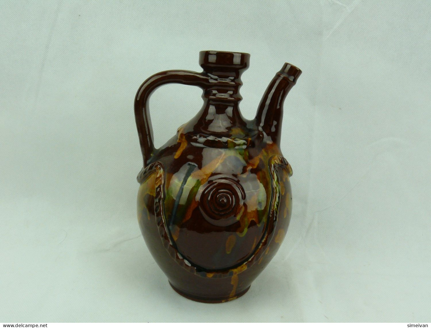 Vintage Bulgarian Pottery Pitcher Ceramic 24cm #2349 - Sonstige & Ohne Zuordnung