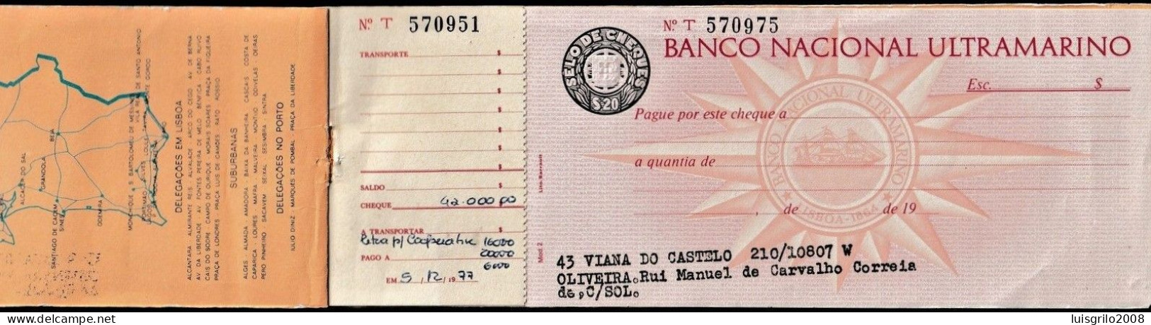 Portugal, Cheque/ Capa Caderneta - Banco Nacional Ultramarino. Viana Do Castelo - Cheques En Traveller's Cheques