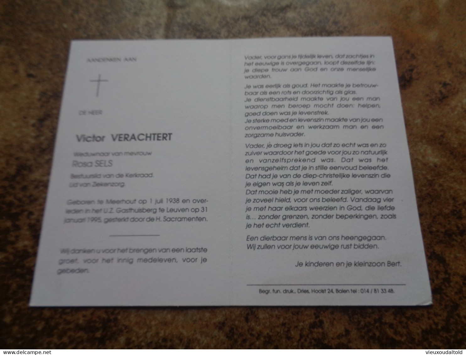 Doodsprentje/Bidprentje  Victor VERACHTERT   Meerhout 1938-1995 Leuven  (Wdr Rosa SELS) - Religion & Esotérisme