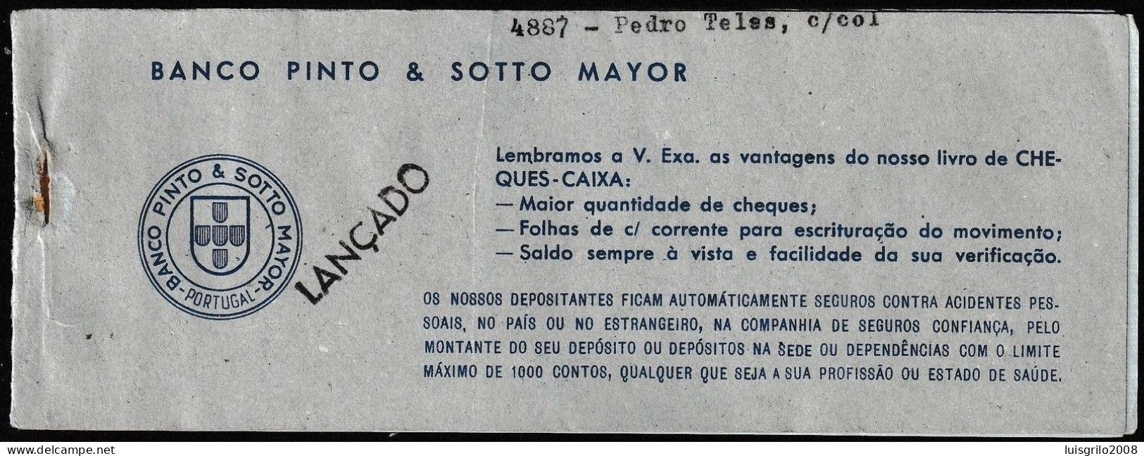 Portugal, Cheque/ Capa Caderneta - Banco Pinto & Sotto Mayor. Santos-O-Velho - Cheques En Traveller's Cheques