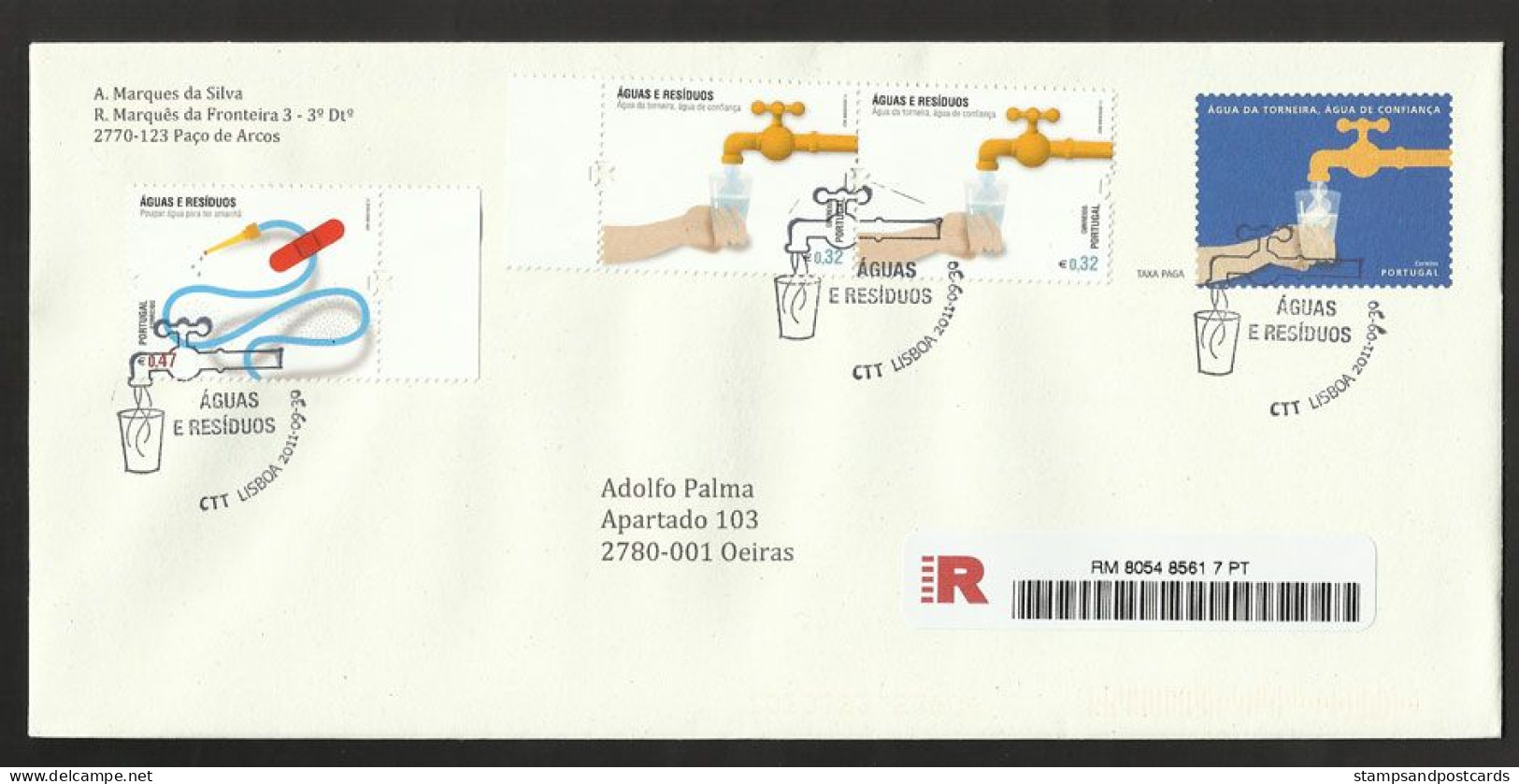 Portugal Environment Économiser Eau FDC Recommandée Sur PAP 2011 Portugal Save Water R FDC On Stationary - Interi Postali