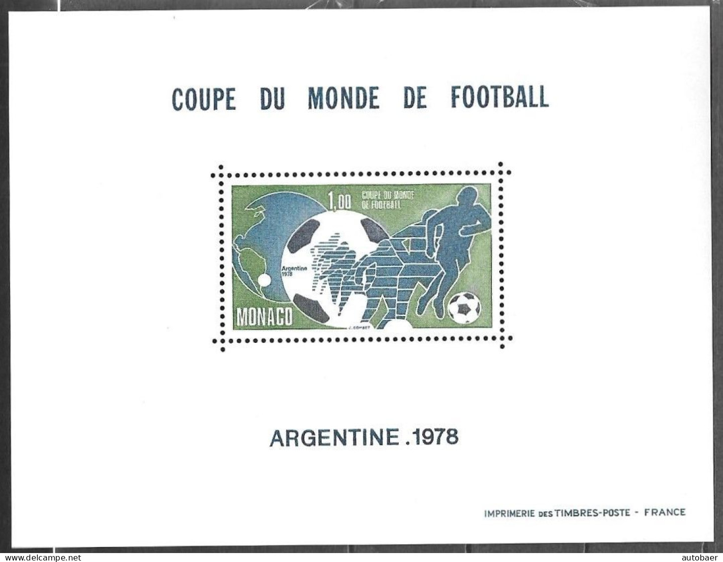 Monaco 1978 Football Coupe Du Monde World Championship Yv.no. 10 (1138) Michel No. 1315 Bl. A Mint Postfr. Neuf MNH ** - Blocks & Sheetlets