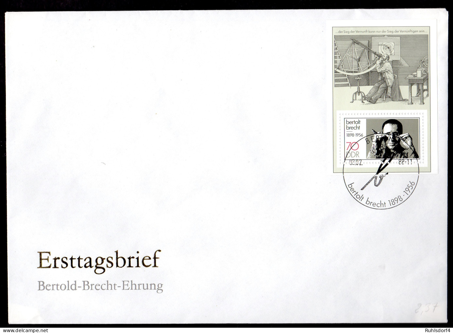 DDR, FDC Block "90. Geburtstag Von Bertolt Brecht" - Otros & Sin Clasificación