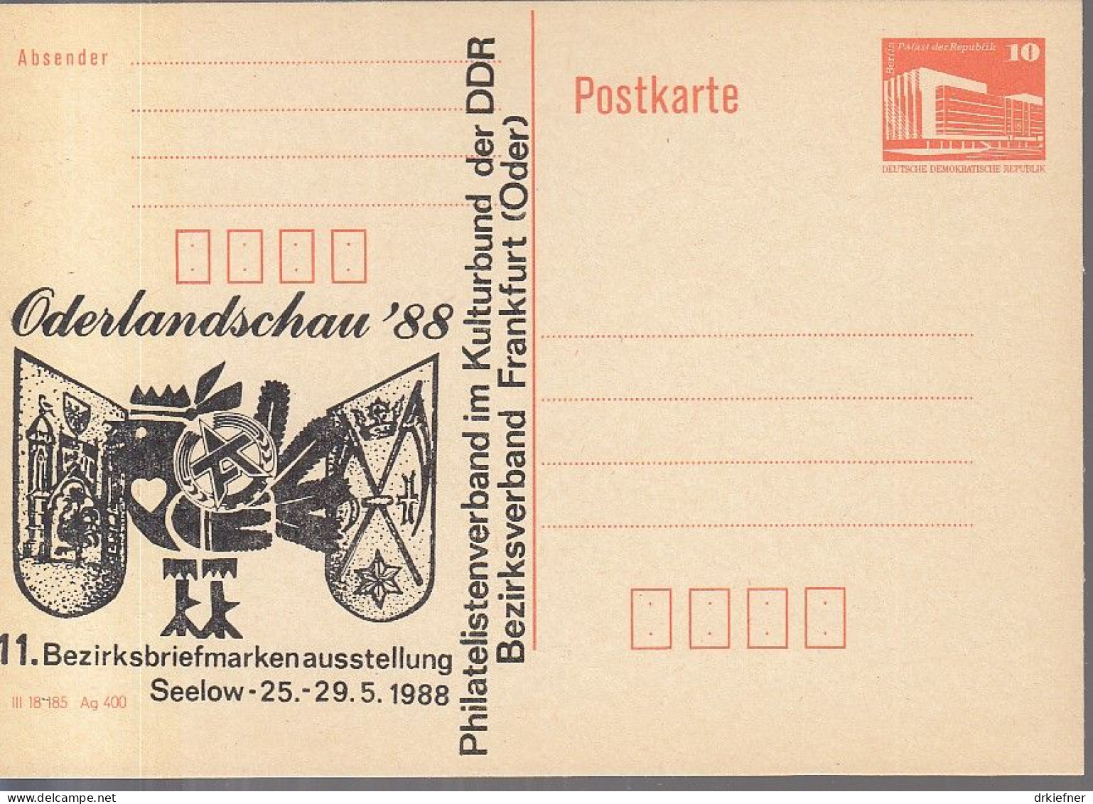 DDR PP 19 II, Ungebraucht, Oderlandschau '88, Seelow, 1988 - Privé Postkaarten - Ongebruikt