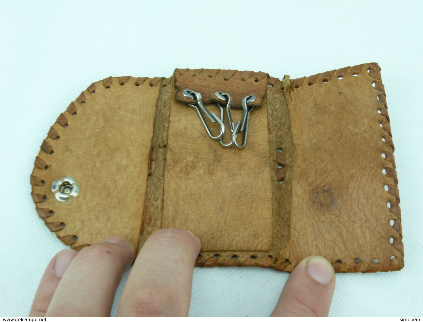 Vintage Brawn Leather Key Case For Three Keys Key Chain Ring #2360 - Accessoires