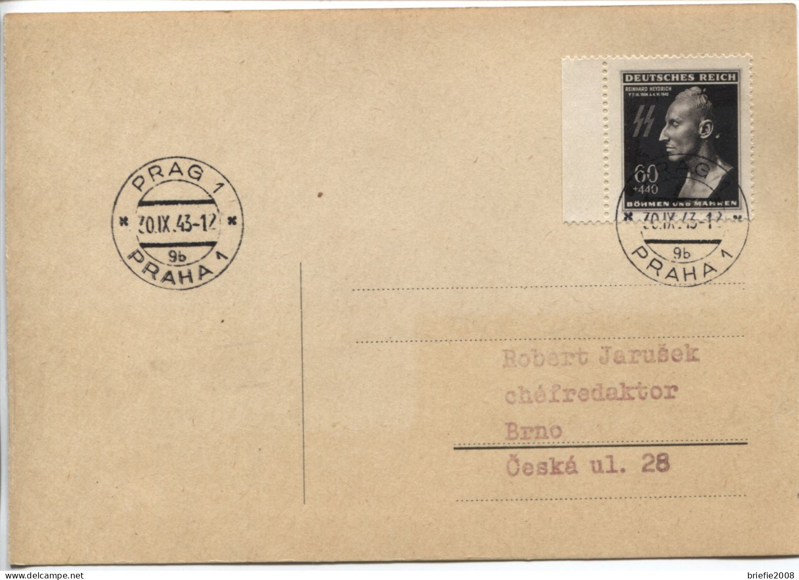 Böhmen Und Mähren # 131 Portorichtige Postkarte Prag 30.9.43 - Lettres & Documents