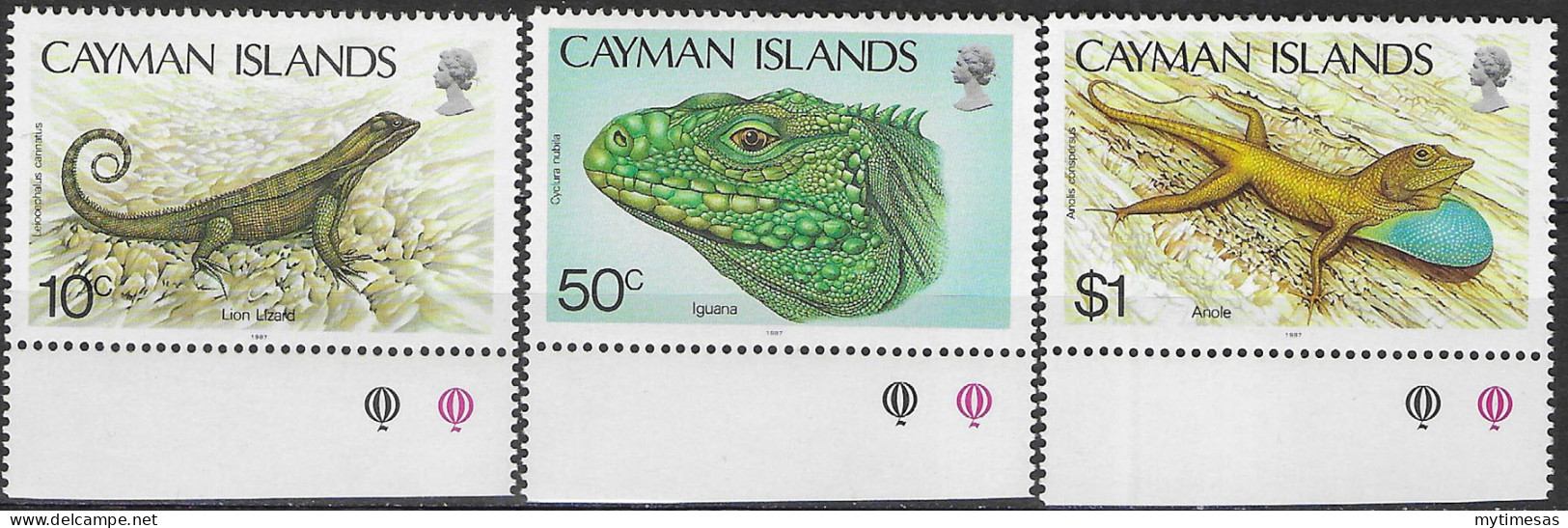 1987 Cayman Islands Lizards 3v. MNH SG. N. 656/58 - Otros & Sin Clasificación