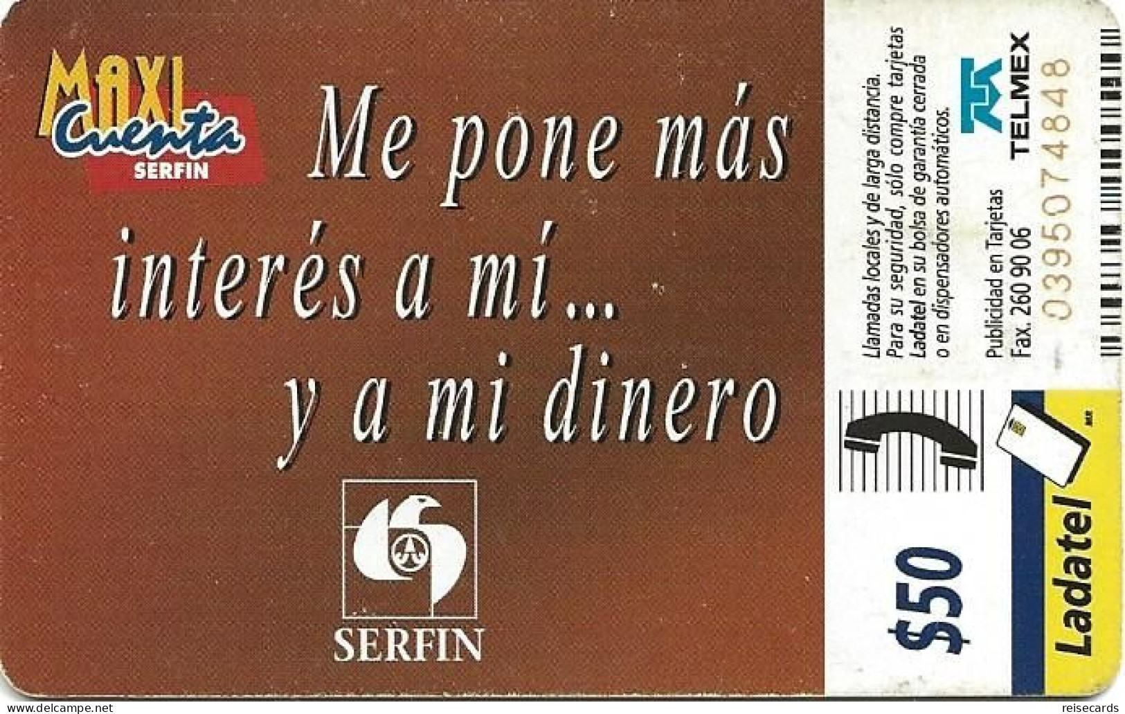 Mexico: Telmex/lLadatel - 1998 Serfin, Maxi Cuenta - Mexique