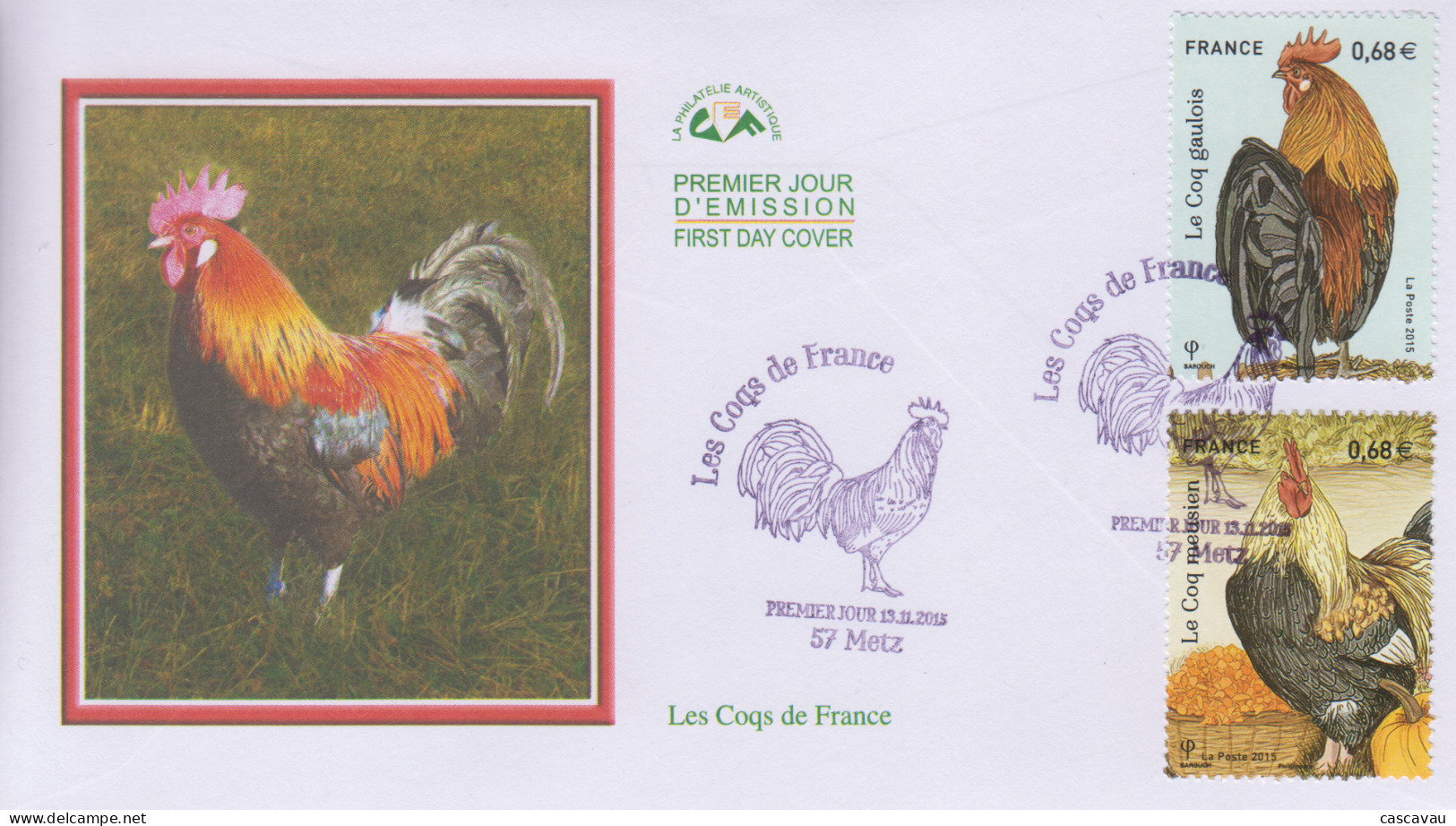Enveloppe   FDC  1er   Jour    FRANCE     Les   COQS     METZ     2015 - 2010-2019
