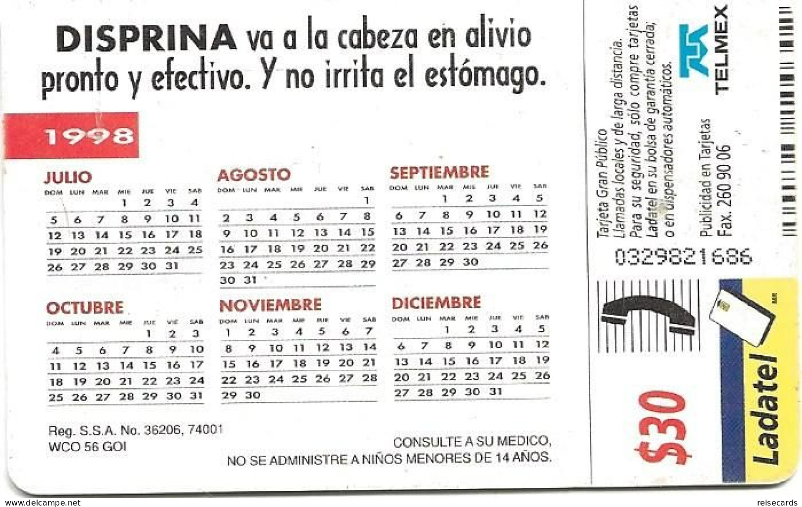 Mexico: Telmex/lLadatel - 1998 Sanofi, Disprina - Mexique