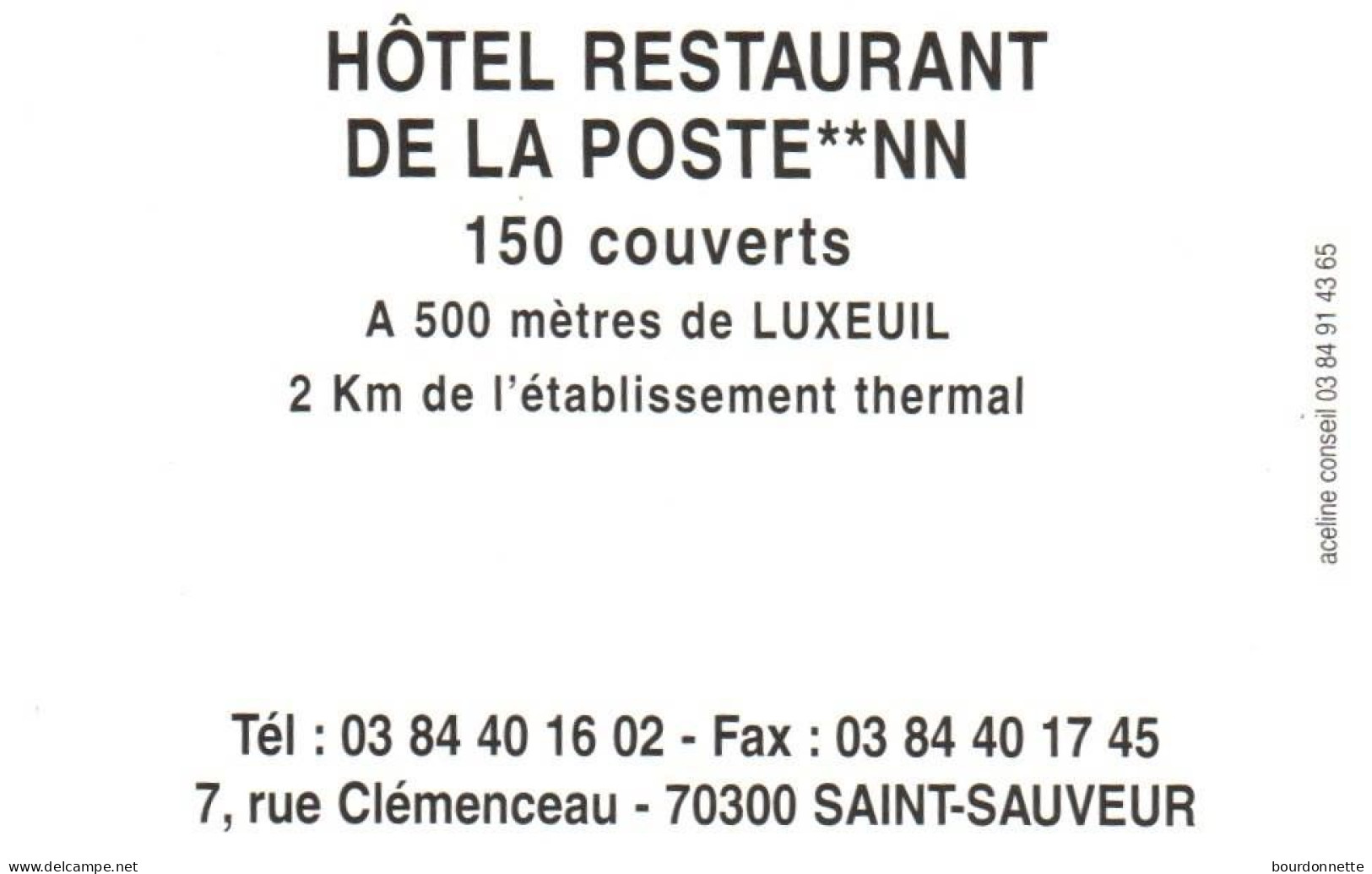 70 -   SAINT SAUVEUR   -PUB - CARTE VISITE -RESTAURANT DE LA POSTE - Saint-Sauveur