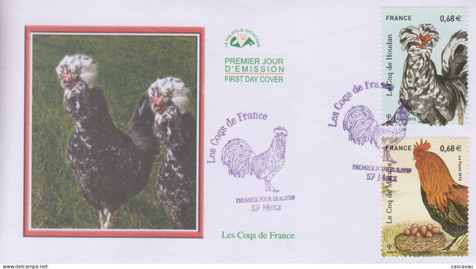 Enveloppe   FDC  1er   Jour    FRANCE     Les   COQS     METZ     2015 - 2010-2019