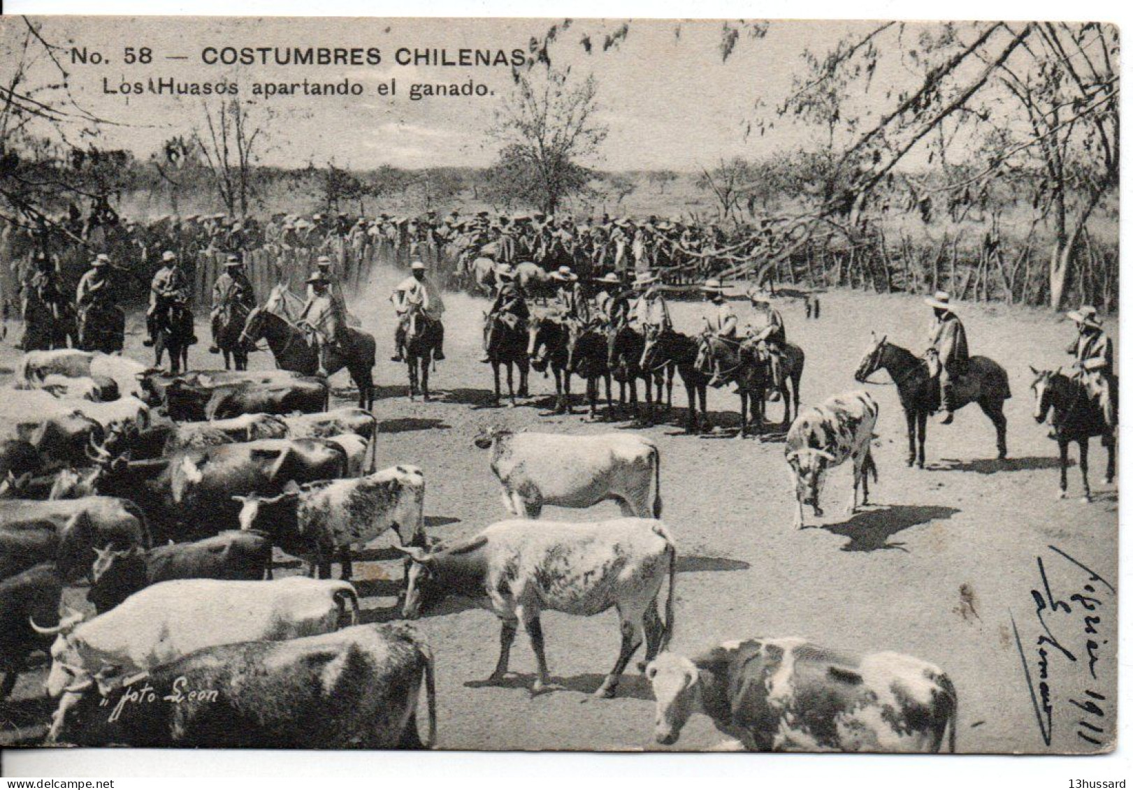 Carte Postale Ancienne Chili - Costumbres Chilenas. Los Huasos Apartando Et Ganado - Agriculture, Bétail - Cile
