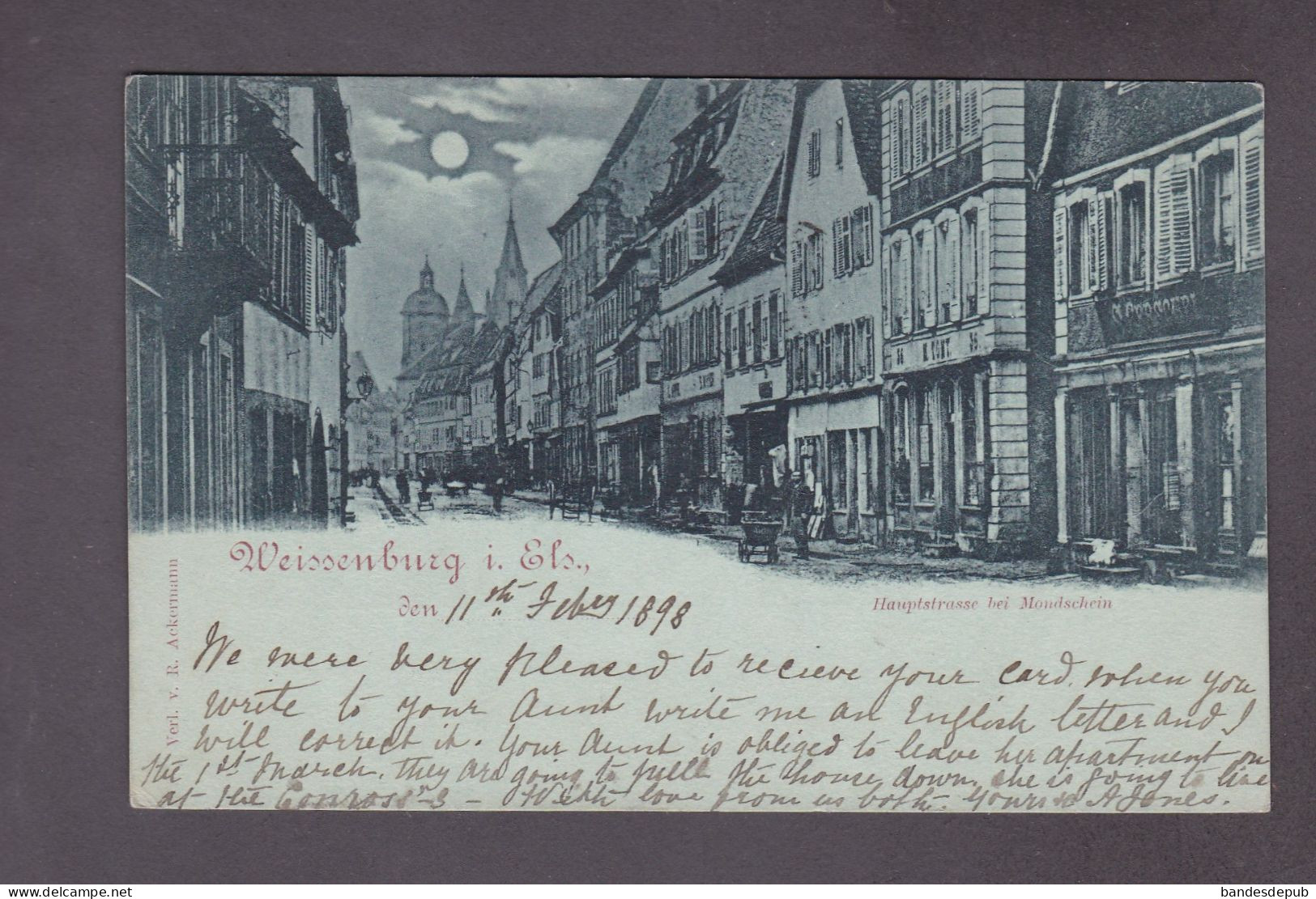 Bas Rhin Wissembourg Weissenburg Hauptstrasse Bei Mondschein ( Clair De Lune 52994) - Wissembourg