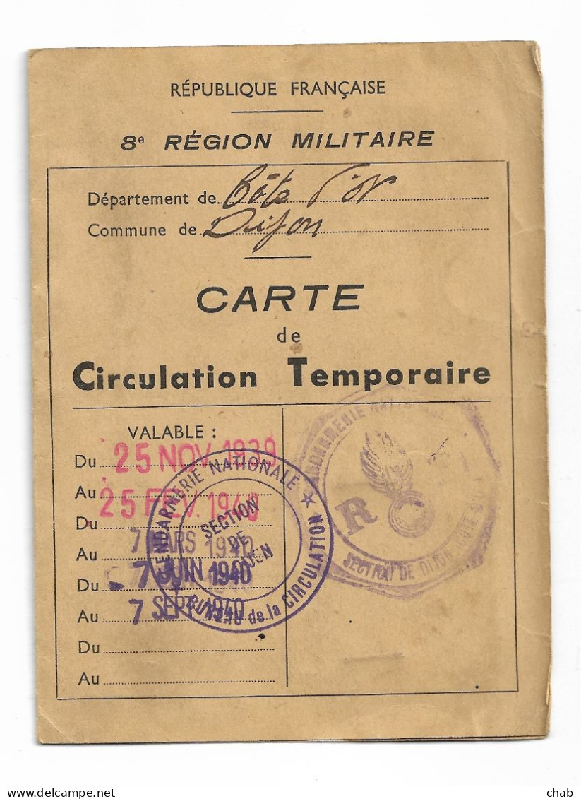 Carte De Circulation Temporaire, Pour Un Avocat Du 25.11.1939 Au 25.2.1940-WW2 -Documents Histhoriques -guerre 1939-1945 - 1939-45