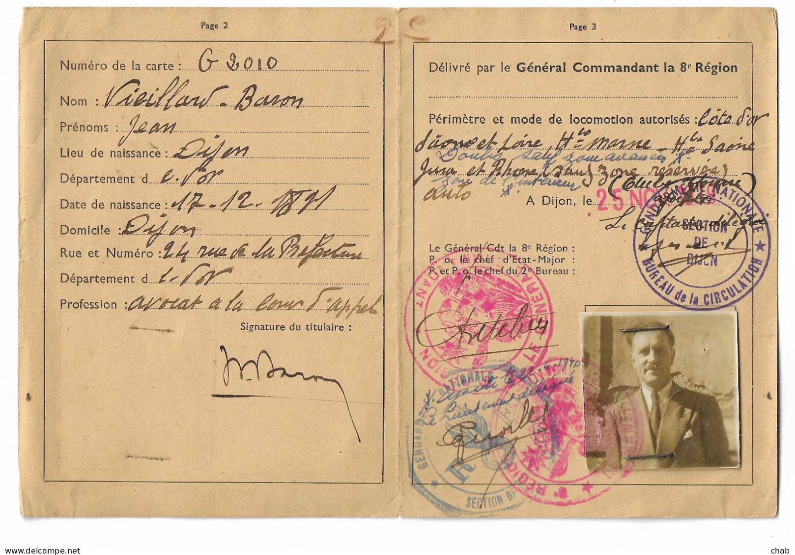 Carte De Circulation Temporaire, Pour Un Avocat Du 25.11.1939 Au 25.2.1940-WW2 -Documents Histhoriques -guerre 1939-1945 - 1939-45