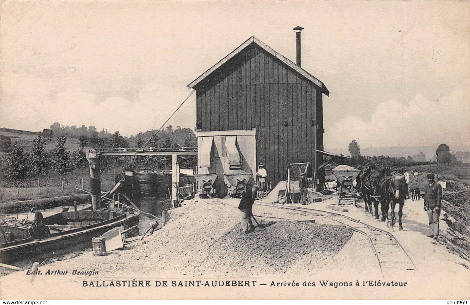 Ballastière De SAINT-AUDEBERT (Aisne) Par Presles-et-Boves, Arrivée Des Wagons à L'Elévateur, Péniche - Voyagé (2 Scans) - Autres & Non Classés
