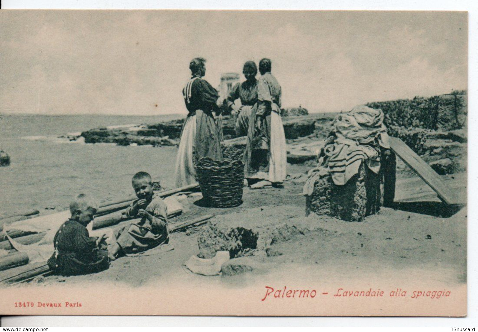 Carte Postale Ancienne Italie - Palermo. Lavandaie Alla Spiaggia - Métiers, Laveuses, Lavandières - Palermo