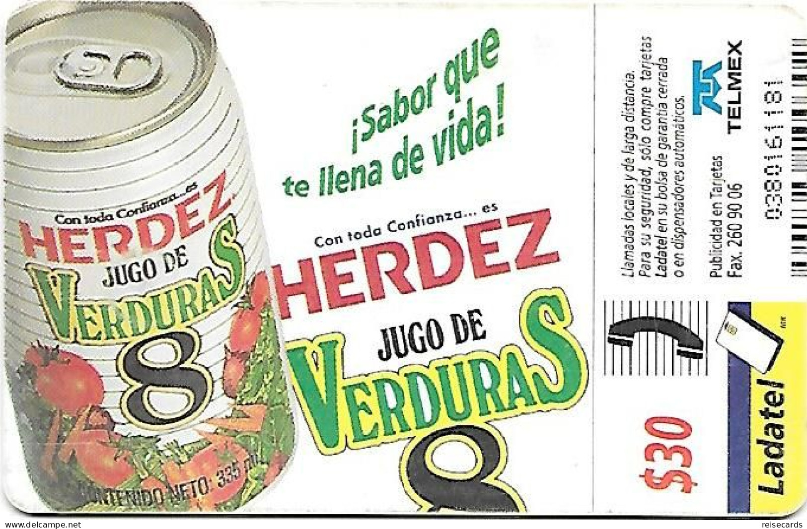 Mexico: Telmex/lLadatel - 1998 Herdez, Jugo De Verduras - Mexiko