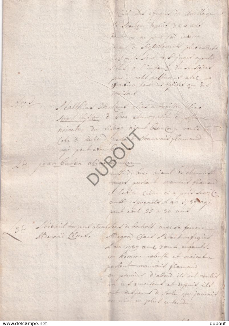 Limburg - Manuscript ± 1789 Opsomming Gevluchte Gangsters (V3105) - Manuscripten