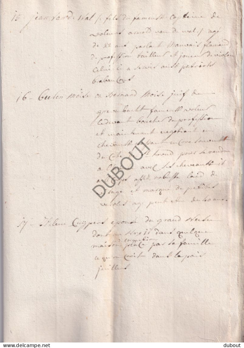 Limburg - Manuscript ± 1789 Opsomming Gevluchte Gangsters (V3105) - Manuskripte