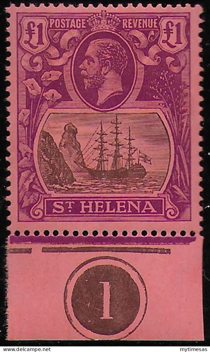 1922 St Helena George V 1£ Grey And Purple Red MNH SG N. 96 - Autres & Non Classés