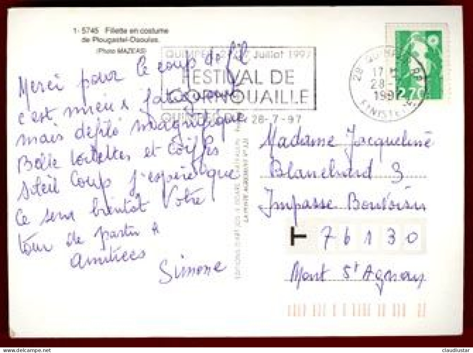 ** FILLETTE  En  COSTUME  De  PLOUGASTEL - DAOULAS  1997 ** - Plougastel-Daoulas