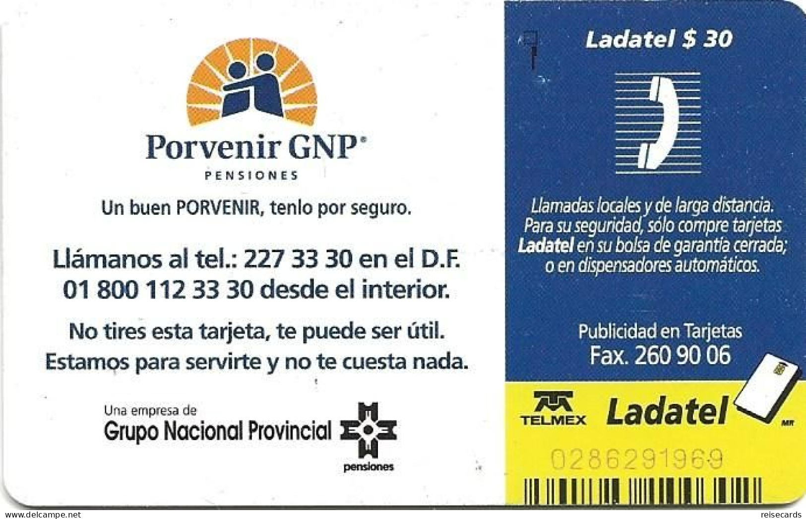 Mexico: Telmex/lLadatel - 1998 GNP Grupo Nacional Provincial - Mexico