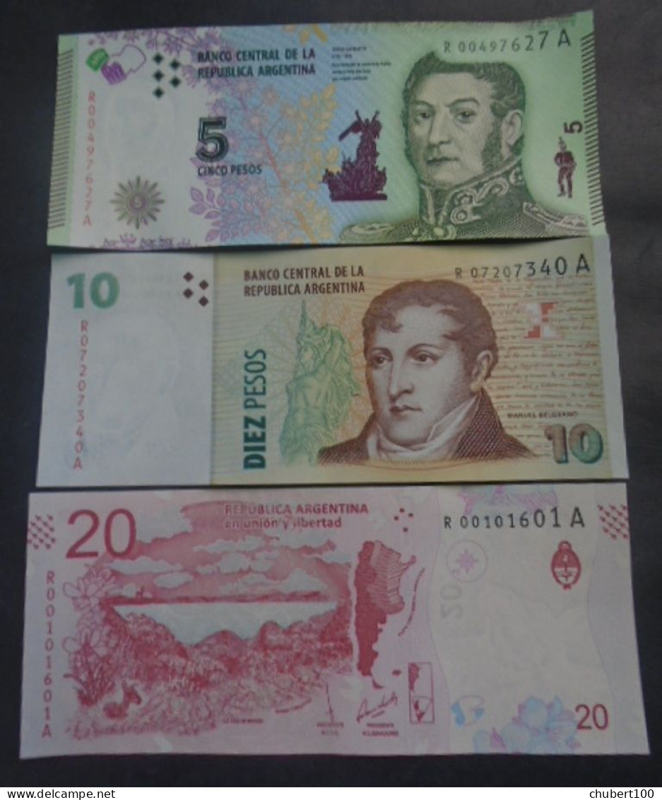 ARGENTINA,  P 359r, 354r 361r,  5 10 20 Pesos , ND 2015 2003 2017 , UNC, 3 Replacement Notes - Argentine