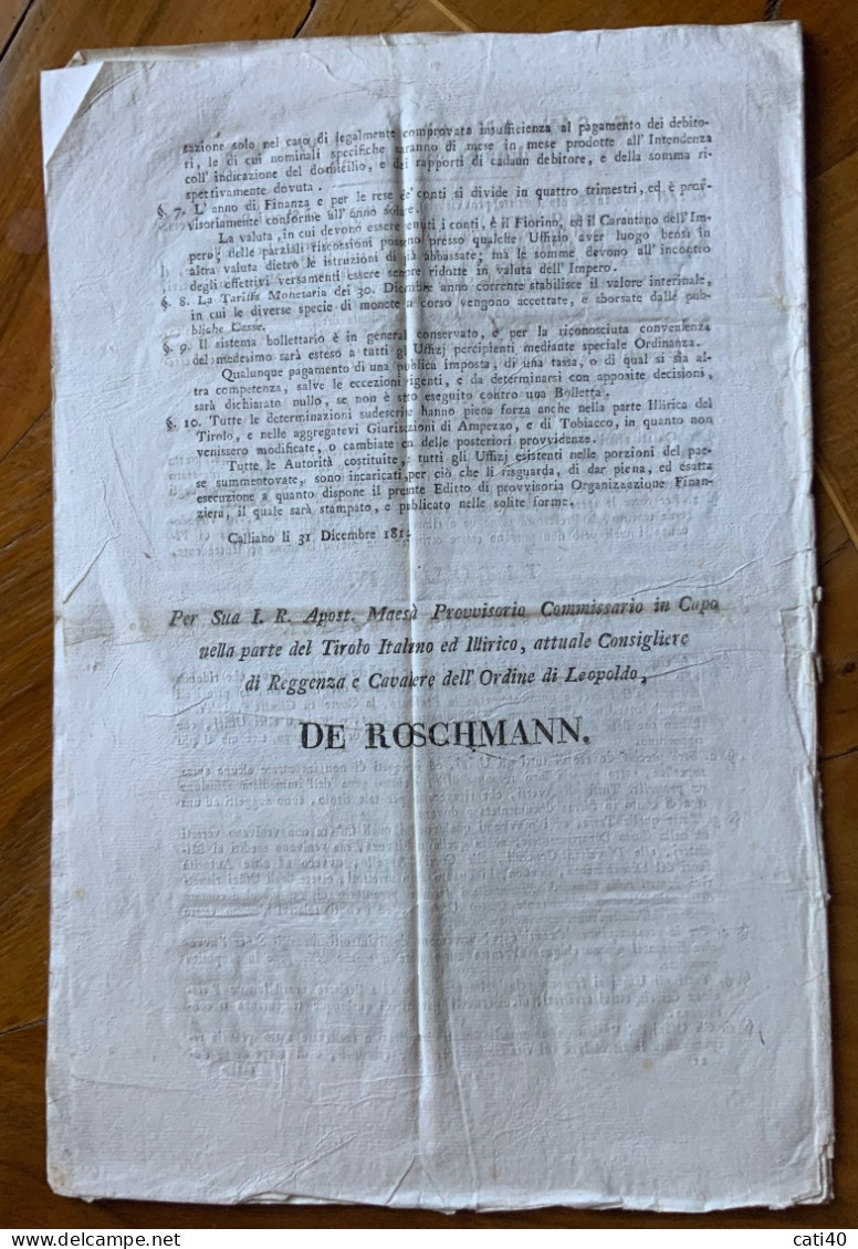 TIROLO - CALLIANO 31/12/1813 - EDITTO DI DE ROSCHMANN PER LA PARTE ITALIANA ED ILLIRICA DEL TIROLO - Pagine 12 - Historical Documents