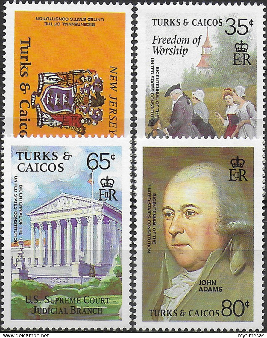 1987 Turks And Caicos U.S. Constitution 4v. MNH SG. N. 907/910 - Andere & Zonder Classificatie